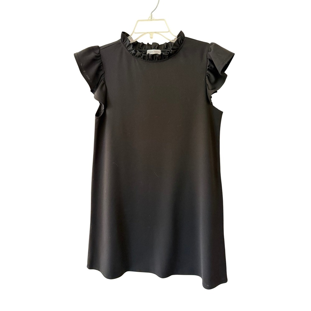 CAROLE CHRISTIAN Black Ruffle Neck Chic Retro Mod Party Mini Dress Size SMALL